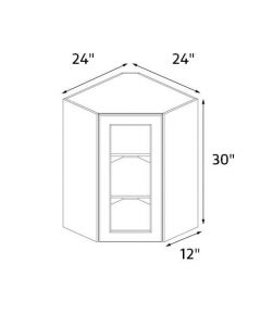 Sedona Silver 24''x30'' Diagonal Corner Wall Cabinet with Glass Door RTA