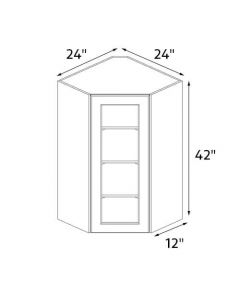 Croydon White Shaker 24''x42'' Diagonal Corner Wall Cabinet with Glass Door RTA