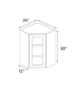 Deep Brown Shaker 24''x30'' Diagonal Corner Wall Cabinet with Glass Door RTA