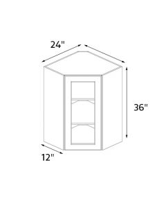 Foggy Grey Shaker 24''x36'' Diagonal Corner Wall Cabinet with Glass Door AC
