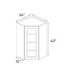 Foggy Grey Shaker 24''x42'' Diagonal Corner Wall Cabinet with Glass Door AC