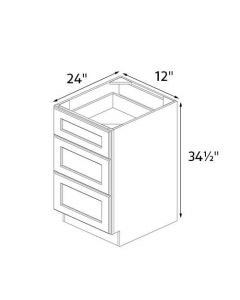 Deep Brown Shaker 12" Wide Three Drawer Base Cabinet AC